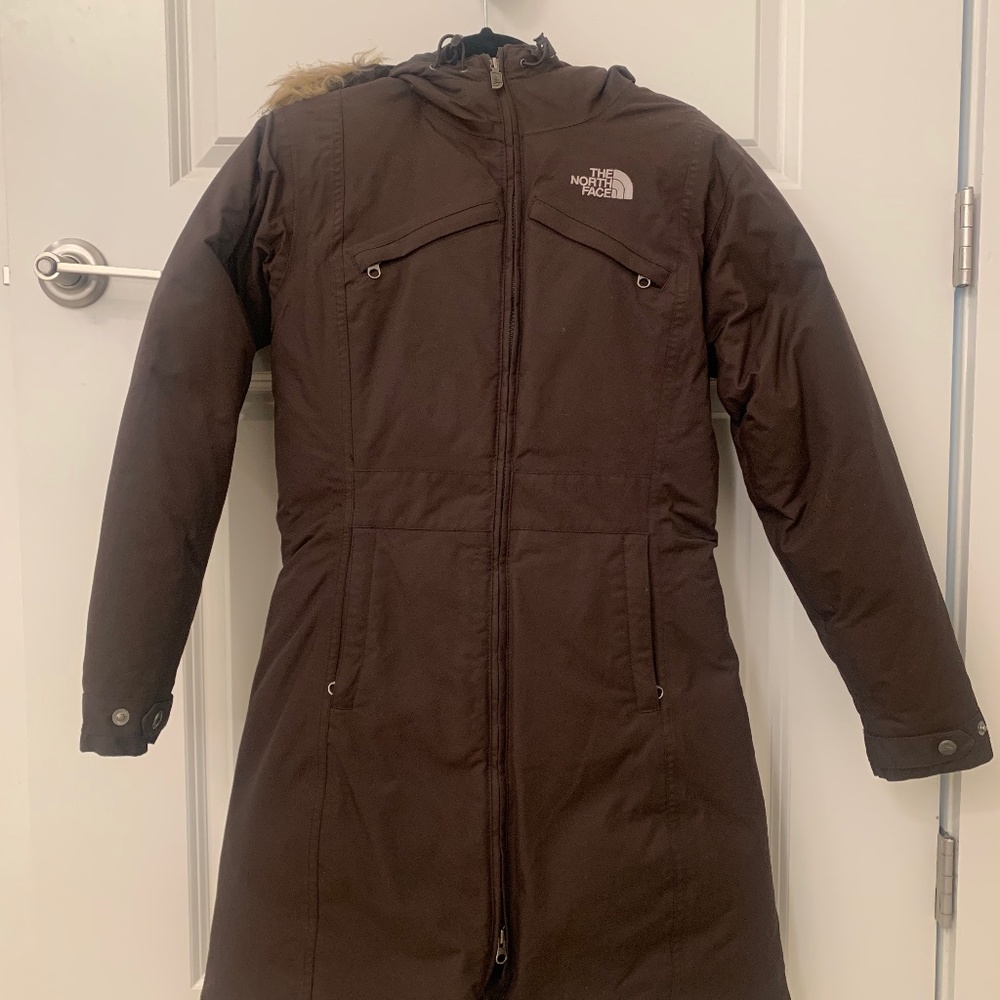 Brown Northface Down Parka Coat with Fur Trimmed Hood